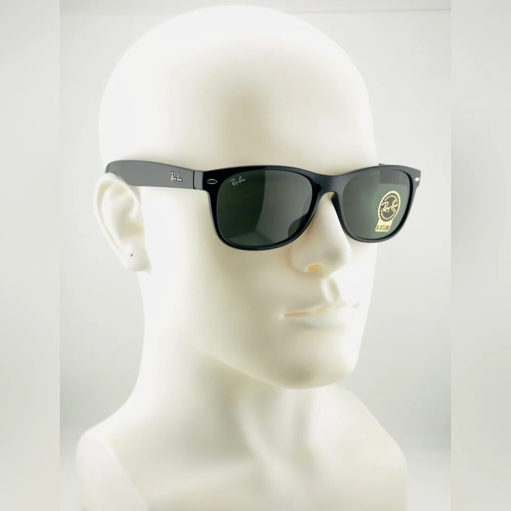 Ray-Ban Sunglasses New Wayfarer Classic RB2132 Polished black Frame Green Lenses - Picture 2 of 14